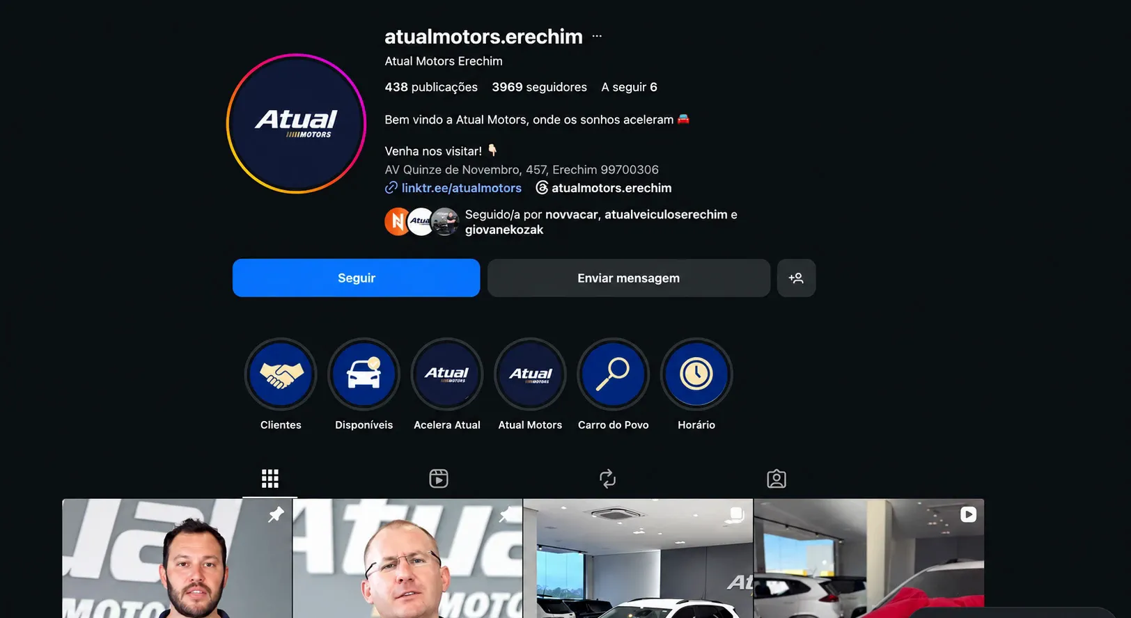 Print do perfil @atualmotors.erechim no Instagram