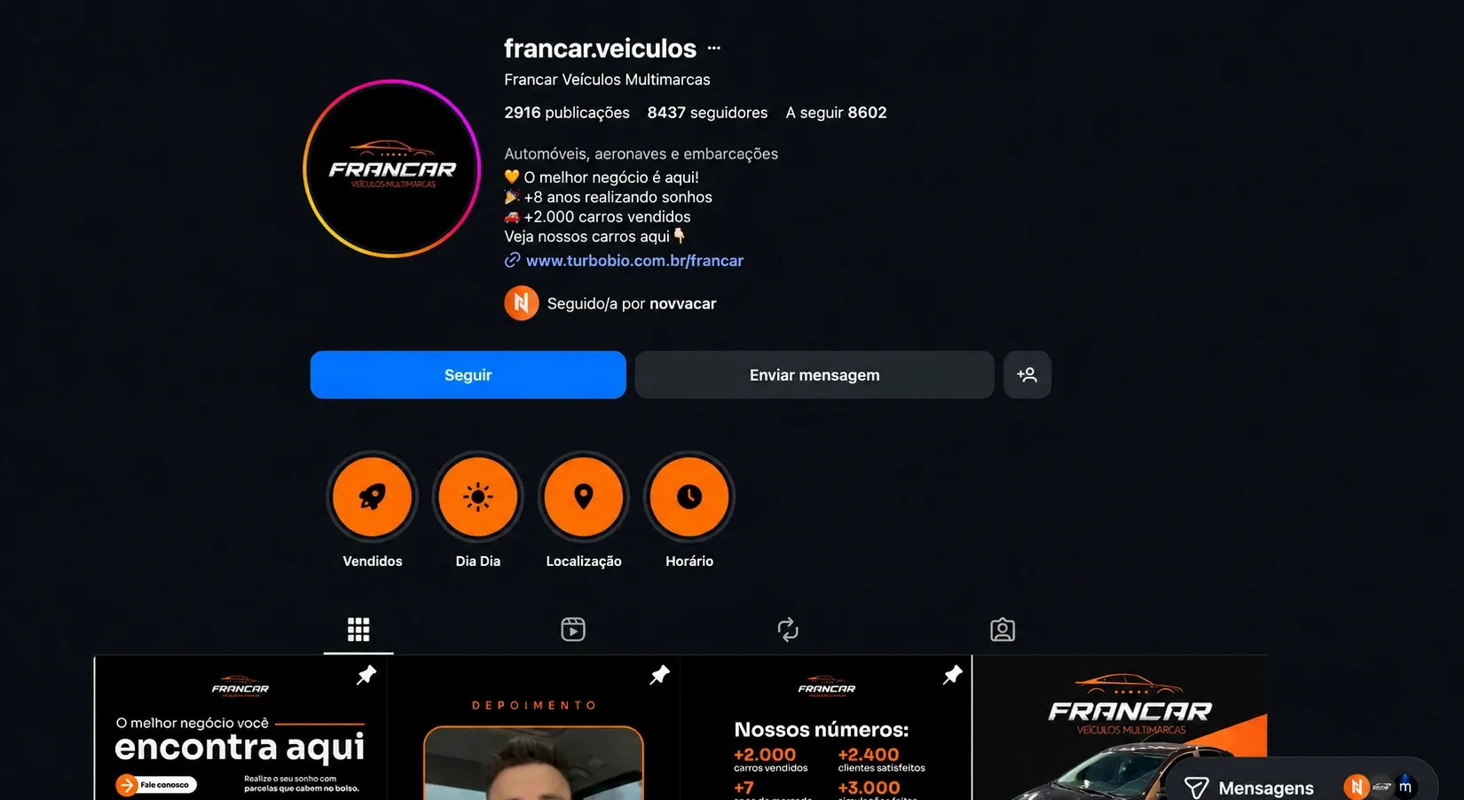 Print do perfil @francar.veiculos no Instagram