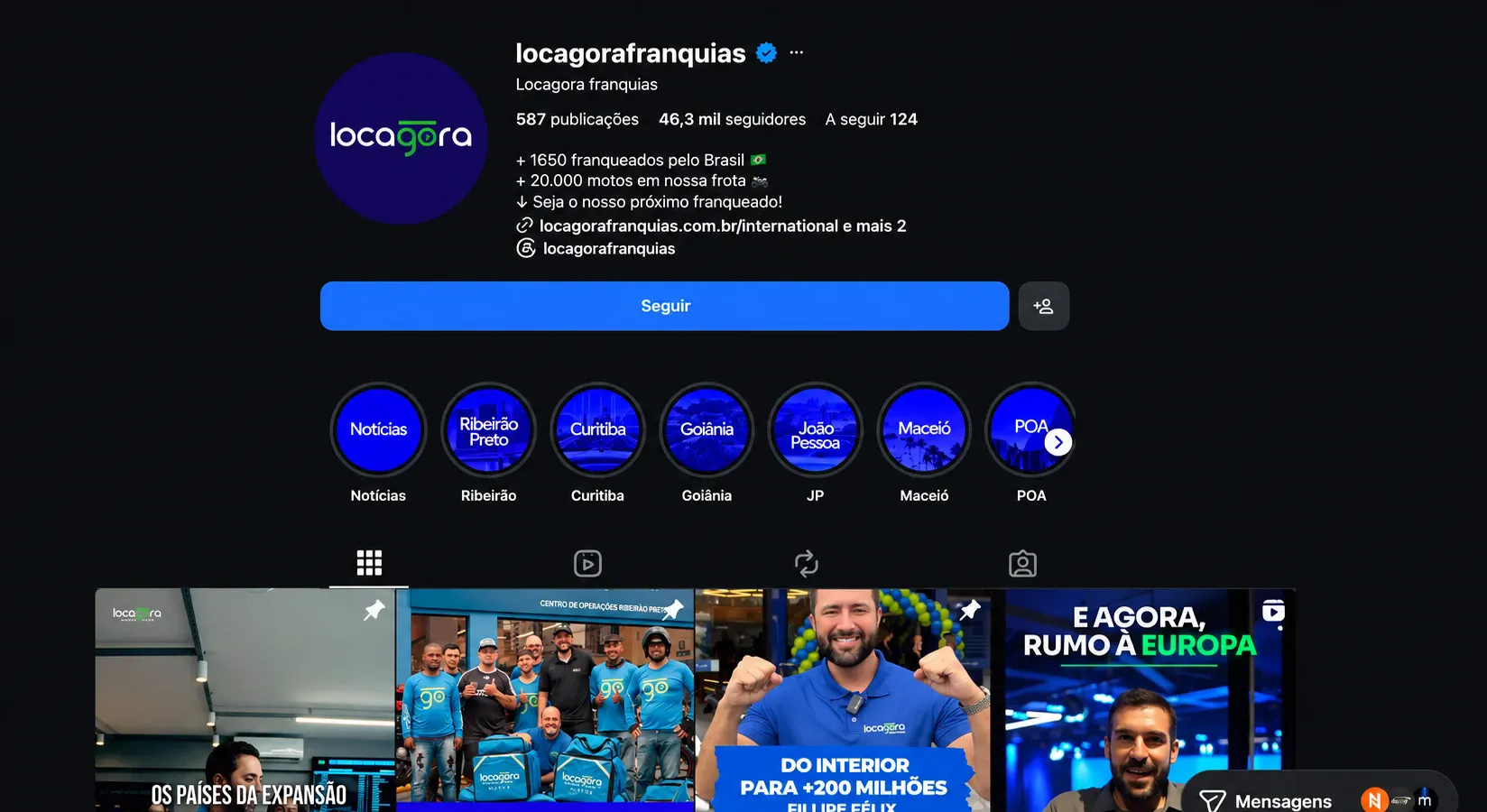 Print do perfil @locagorafranquias no Instagram
