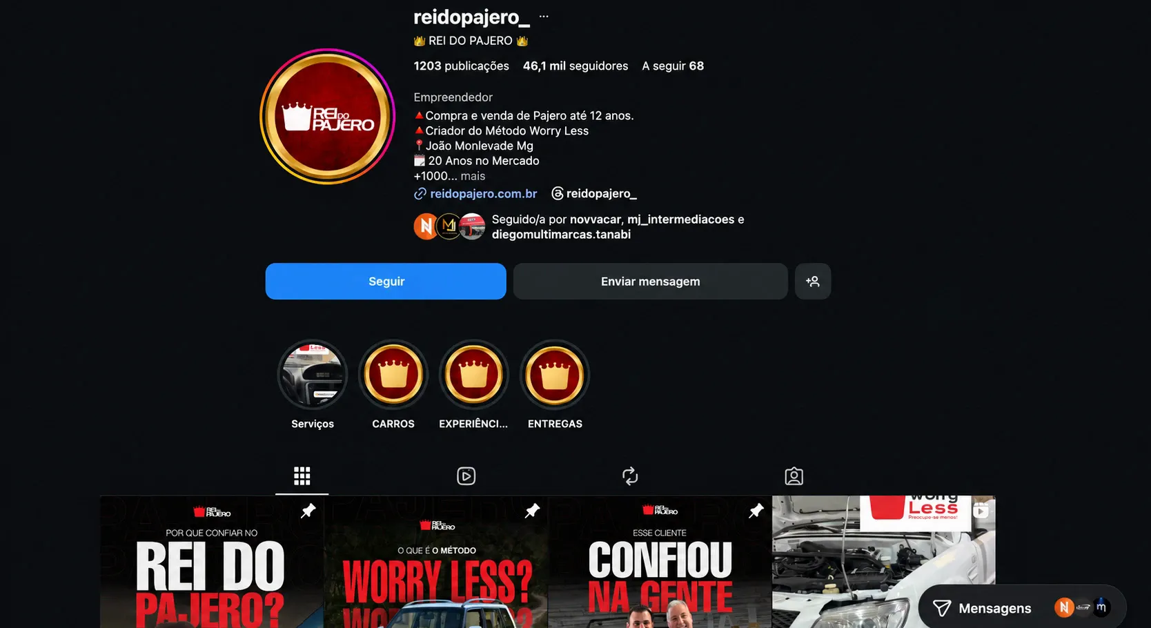 Print do perfil @reidopajero_ no Instagram